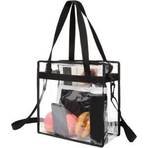 imageBAGAIL Clear bags Stadium Approved Clear Tote Bag with Zipper Closure Crossbody Messenger Shoulder Bag with Adjustable StrapBlack