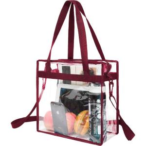 imageBAGAIL Clear bags Stadium Approved Clear Tote Bag with Zipper Closure Crossbody Messenger Shoulder Bag with Adjustable StrapBurgundy
