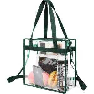 imageBAGAIL Clear bags Stadium Approved Clear Tote Bag with Zipper Closure Crossbody Messenger Shoulder Bag with Adjustable StrapGreen
