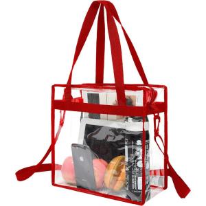 imageBAGAIL Clear bags Stadium Approved Clear Tote Bag with Zipper Closure Crossbody Messenger Shoulder Bag with Adjustable StrapRed