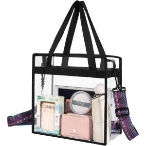 imageBAGAIL Clear bags Stadium Approved Clear Tote Bag with Zipper Closure Crossbody Messenger Shoulder Bag with Adjustable StrapRetro Wave