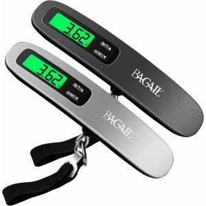 imageBAGAIL Digital Luggage Scale 110lbs Hanging Baggage Scale with Backlit LCD Display Portable Suitcase Weighing Scale Travel Luggage Weight Scale with Hook Strong Straps for TravelersBlackSilver