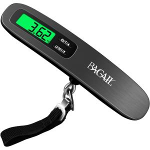imageBAGAIL Digital Luggage Scale 110lbs Hanging Baggage Scale with Backlit LCD Display Portable Suitcase Weighing Scale Travel Luggage Weight Scale with Hook Strong Straps for TravelersBlack