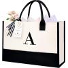imageBAGAIL Initial Canvas Tote Bag Personalized Birthday Gifts for Women Beach Bag for Teacher Friends Mom WeddingA