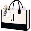 imageBAGAIL Initial Canvas Tote Bag Personalized Birthday Gifts for Women Beach Bag for Teacher Friends Mom WeddingJ