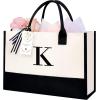 imageBAGAIL Initial Canvas Tote Bag Personalized Birthday Gifts for Women Beach Bag for Teacher Friends Mom WeddingK