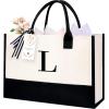 imageBAGAIL Initial Canvas Tote Bag Personalized Birthday Gifts for Women Beach Bag for Teacher Friends Mom WeddingL
