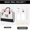 imageBAGAIL Initial Canvas Tote Bag Personalized Birthday Gifts for Women Beach Bag for Teacher Friends Mom WeddingM
