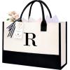 imageBAGAIL Initial Canvas Tote Bag Personalized Birthday Gifts for Women Beach Bag for Teacher Friends Mom WeddingR