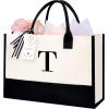 imageBAGAIL Initial Canvas Tote Bag Personalized Birthday Gifts for Women Beach Bag for Teacher Friends Mom WeddingT