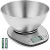 imageBAGAIL BASICS Electronic Kitchen Scale Premium Large Display Backing Scale Wet and Dry Food Weighing Scale with Stainless Steel Mixing Bowl  5kgSilverBowl