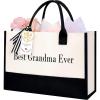 imageBAGAIL Initial Canvas Tote Bag Personalized Birthday Gifts for Women Beach Bag for Teacher Friends Mom WeddingBest Grandma Ever