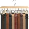 imageBAGAIL Wooden Belt Hanger Space Saving Belt Rack with 20 Rotatable Hooks 360 Degree Rotating Belt Holder Men Belts Organizer for Tie Belt Scarf 2PackNaturalNatural