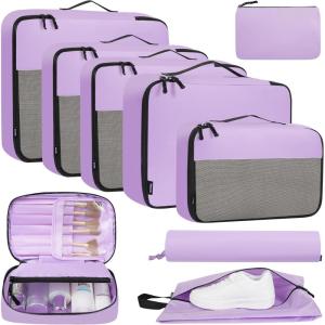 imageBAGAIL 8 Set9 Set Packing Cubes Luggage Packing Organizer for Travel Suitcase Packing Bags for Travel AccessoriesLight Purple