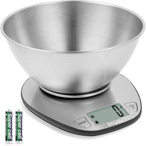 imageBAGAIL BASICS Electronic Kitchen Scale Premium Large Display Backing Scale Wet and Dry Food Weighing Scale with Stainless Steel Mixing Bowl  5kgSilverBowl