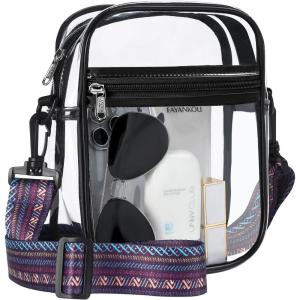 imageBAGAIL Clear Bag Stadium Approved Crossbody Shoulder Messenger Clear Purse with Adjustable Strap02retro Wave