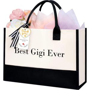 imageBAGAIL Initial Canvas Tote Bag Personalized Birthday Gifts for Women Beach Bag for Teacher Friends Mom WeddingBest Gigi Ever