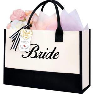 imageBAGAIL Initial Canvas Tote Bag Personalized Birthday Gifts for Women Beach Bag for Teacher Friends Mom WeddingBride