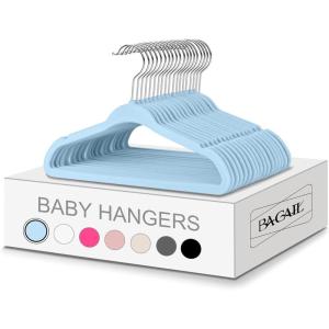 imageBAGAIL Kids Velvet Hangers 11 Inches Childrens Clothes Hangers NonSlip Baby Hangers for InfantToddler Ivory50packLight Blue