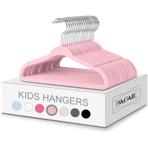 imageBAGAIL Kids Velvet Hangers 11 Inches Childrens Clothes Hangers NonSlip Baby Hangers for InfantToddler Ivory50packPink