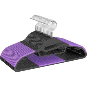 imageBAGAIL Plastic Hangers 50 Pack with NonSlip Design02 Inches Thick 360Swivel Hook Space Saving Organizer for Bedroom ClosetShirtsPantsWhite S ShapedPurple