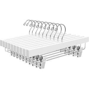 imageBAGAIL Wooden Pants Hangers with Adjustable Clips 360Swivel Hook Space Saving Skirt Holders with AntiRust Clips for Trousers Jeans Shorts 10Pack NaturalWhite
