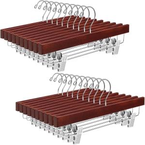 imageBAGAIL Wooden Pants Hangers with Adjustable Clips 360Swivel Hook Space Saving Skirt Holders with AntiRust Clips for Trousers Jeans Shorts 10Pack NaturalWalnut