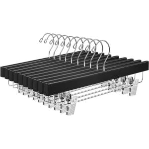 imageBAGAIL Wooden Pants Hangers with Adjustable Clips 360Swivel Hook Space Saving Skirt Holders with AntiRust Clips for Trousers Jeans Shorts 10Pack NaturalBlack