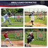 imageBAGAIL 7x7 ft Baseball ampamp Softball Practice Net with Bow Frame for Batting Hitting Pitching Portable Baseball Throwing Net with 2 Strike Zone Batting Tee Carry Bag Great for All LevelsBlack