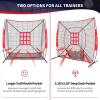 imageBAGAIL 7x7 ft Baseball ampamp Softball Practice Net with Bow Frame for Batting Hitting Pitching Portable Baseball Throwing Net with 2 Strike Zone Batting Tee Carry Bag Great for All LevelsRed