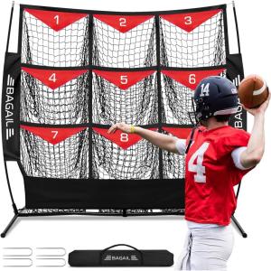 imageBAGAIL Football Throwing Net 9 Target Pockets Football Net QB Accuracy Trainer Fun Practice Net for Football with Carry Bag