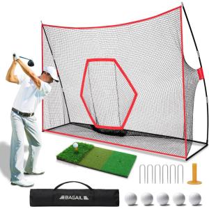 imageBAGAIL Golf Net 10 x 7 ft Heavy Duty Golf Practice Net and TriTurf Mat Portable Golf Net with Carry Bag Golf Training Aid Hitting Driving Chipping Nets for Backyard Outdoor Indoor  G9 Max