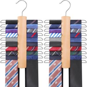 imageBAGAIL Premium Wooden Tie Rack Space Saving Tie Hanger for Men 360Swivel Hook Necktie Organizer 20 Hooks Tie Holder for Tie Belt Scarf 2PackNaturalNatural