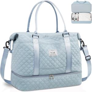imageBAGAIL Travel Duffel Bag Weekender Bags for Women Overnight Gym Carry On Tote Bag with Wet Pocket Hospital Mom Bag for Labor and Delivery  Extra Large BlackBgridlight Blue