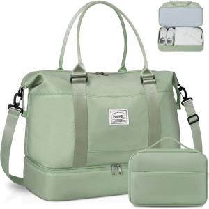 imageBAGAIL Travel Duffel Bag Weekender Bags for Women Overnight Gym Carry On Tote Bag with Wet Pocket Hospital Mom Bag for Labor and Delivery  Extra Large BlackAOlive Green
