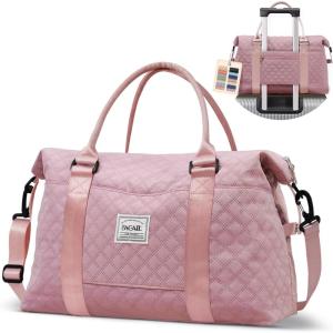 imageBAGAIL Travel Duffel Bag Weekender Bags for Women Overnight Gym Carry On Tote Bag with Wet Pocket Hospital Mom Bag for Labor and Delivery  Extra Large BlackGridPink