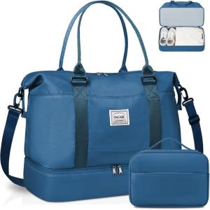 imageBAGAIL Travel Duffel Bag Weekender Bags for Women Overnight Gym Carry On Tote Bag with Wet Pocket Hospital Mom Bag for Labor and Delivery  Extra Large BlackAPeacock Blue