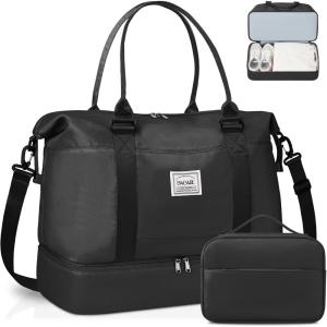imageBAGAIL Travel Duffel Bag Weekender Bags for Women Overnight Gym Carry On Tote Bag with Wet Pocket Hospital Mom Bag for Labor and Delivery  Extra Large BlackAblack