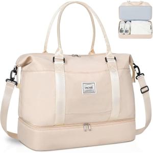 imageBAGAIL Travel Duffel Bag Weekender Bags for Women Overnight Gym Carry On Tote Bag with Wet Pocket Hospital Mom Bag for Labor and Delivery  Extra Large BlackBBeige