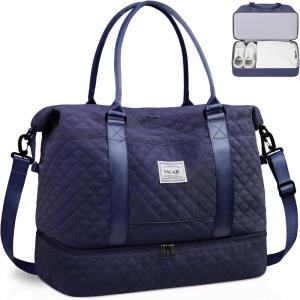 imageBAGAIL Travel Duffel Bag Weekender Bags for Women Overnight Gym Carry On Tote Bag with Wet Pocket Hospital Mom Bag for Labor and Delivery  Extra Large BlackBGridNavy Blue