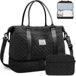 imageBAGAIL Travel Duffel Bag Weekender Bags for Women Overnight Gym Carry On Tote Bag with Wet Pocket Hospital Mom Bag for Labor and Delivery  Extra Large BlackAGridBlack