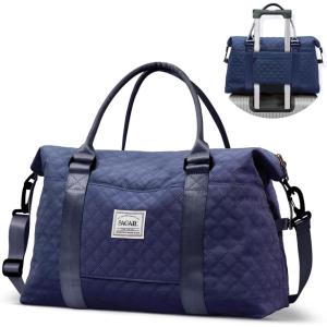 imageBAGAIL Travel Duffel Bag Weekender Bags for Women Overnight Gym Carry On Tote Bag with Wet Pocket Hospital Mom Bag for Labor and Delivery  Extra Large BlackGridNavy Blue