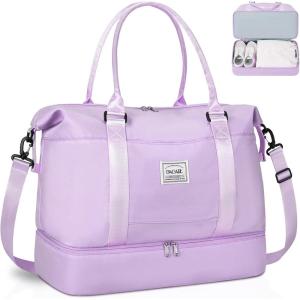 imageBAGAIL Travel Duffel Bag Weekender Bags for Women Overnight Gym Carry On Tote Bag with Wet Pocket Hospital Mom Bag for Labor and Delivery  Extra Large BlackBPurple