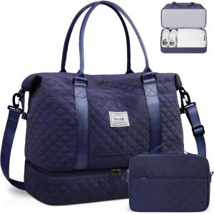 imageBAGAIL Travel Duffel Bag Weekender Bags for Women Overnight Gym Carry On Tote Bag with Wet Pocket Hospital Mom Bag for Labor and Delivery  Extra Large BlackAgridnavy Blue
