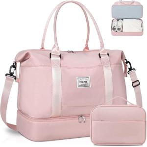 imageBAGAIL Travel Duffel Bag Weekender Bags for Women Overnight Gym Carry On Tote Bag with Wet Pocket Hospital Mom Bag for Labor and Delivery  Extra Large BlackAPink