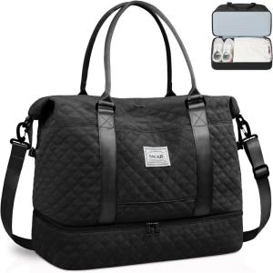 imageBAGAIL Travel Duffel Bag Weekender Bags for Women Overnight Gym Carry On Tote Bag with Wet Pocket Hospital Mom Bag for Labor and Delivery  Extra Large BlackBgridblack