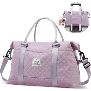 imageBAGAIL Travel Duffel Bag Weekender Bags for Women Overnight Gym Carry On Tote Bag with Wet Pocket Hospital Mom Bag for Labor and Delivery  Extra Large BlackGridPurple