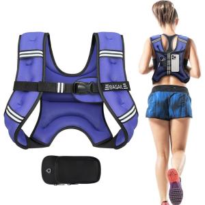 imageBAGAIL Weighted Vest 5lbs10lbs12lbs15lbs20lbs25lbs30lbs Weight Vest with Detachable Phone Pouch Rucking Vest for Women Men Walking Weight Loss Training RunningPurple