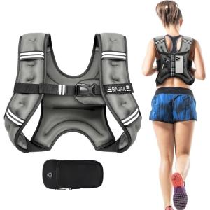 imageBAGAIL Weighted Vest 5lbs10lbs12lbs15lbs20lbs25lbs30lbs Weight Vest with Detachable Phone Pouch Rucking Vest for Women Men Walking Weight Loss Training RunningGrey