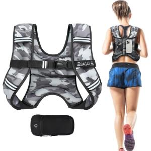 imageBAGAIL Weighted Vest 5lbs10lbs12lbs15lbs20lbs25lbs30lbs Weight Vest with Detachable Phone Pouch Rucking Vest for Women Men Walking Weight Loss Training RunningCamouflage